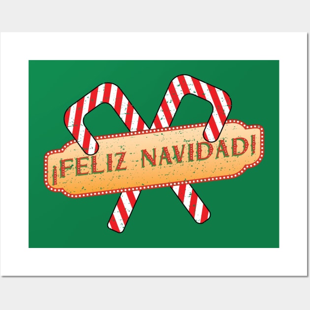 Feliz Navidad Candy Cane Spanish Christmas 2017 Distressed Wall Art by lucidghost